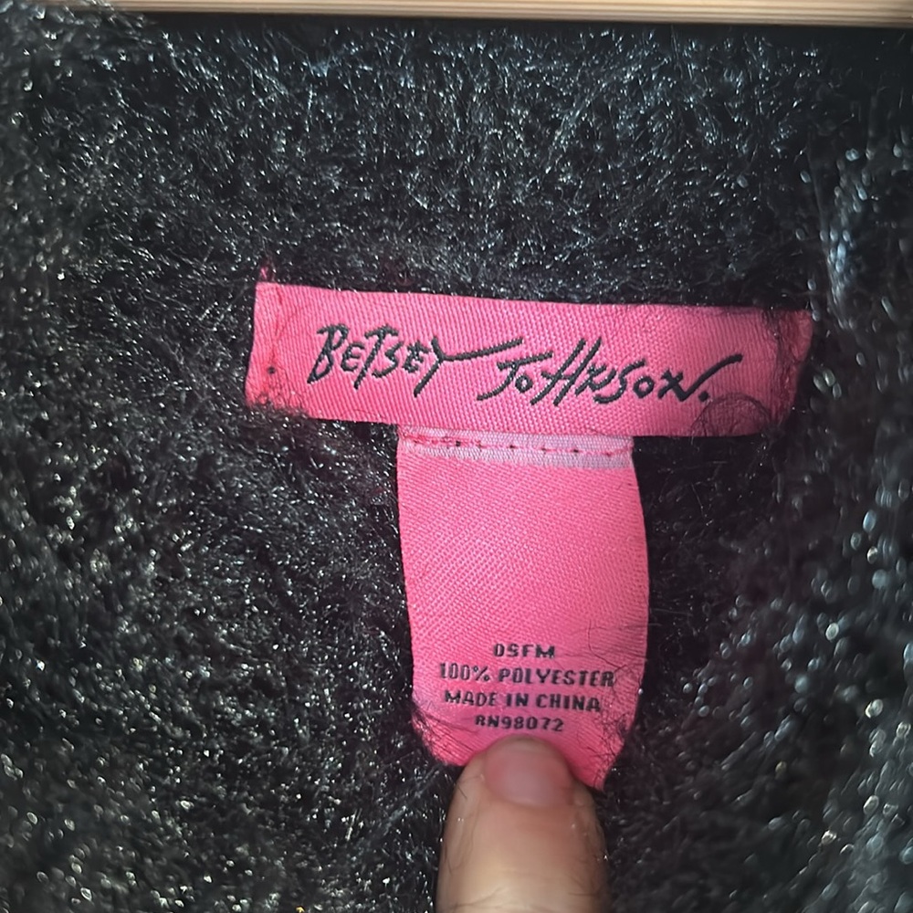 NWT Betsey Johnson Black Soft Cowl neck Fringe Shrug Poncho - Picture 5 of 6